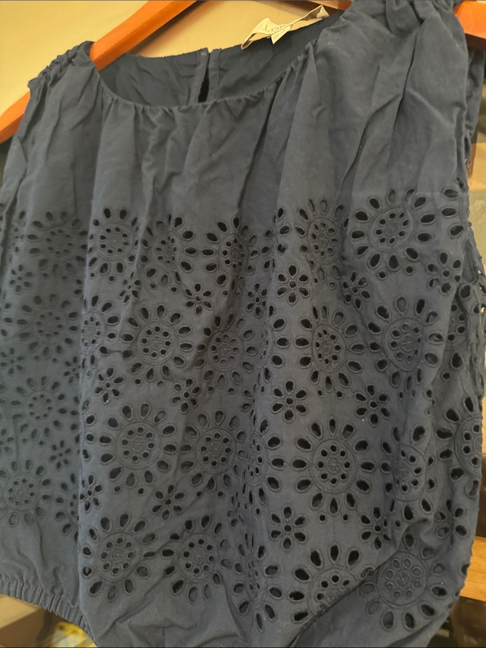 LOFT Eyelet Sleeveless Crop Top Navy Blue Size XSP - Picture 4 of 6